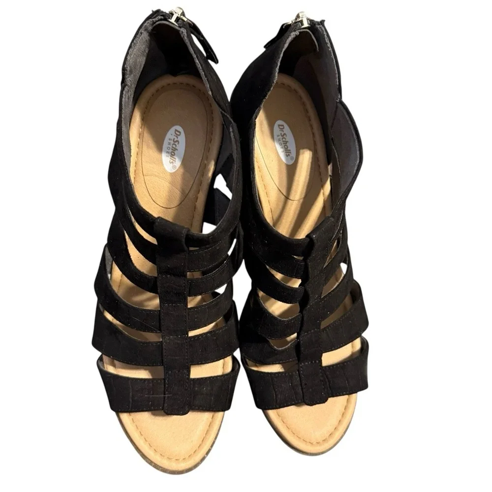 Dr. Scholl's Chaser Black Strappy Sandals 9.5M Block Heel‎ Comfort Zip